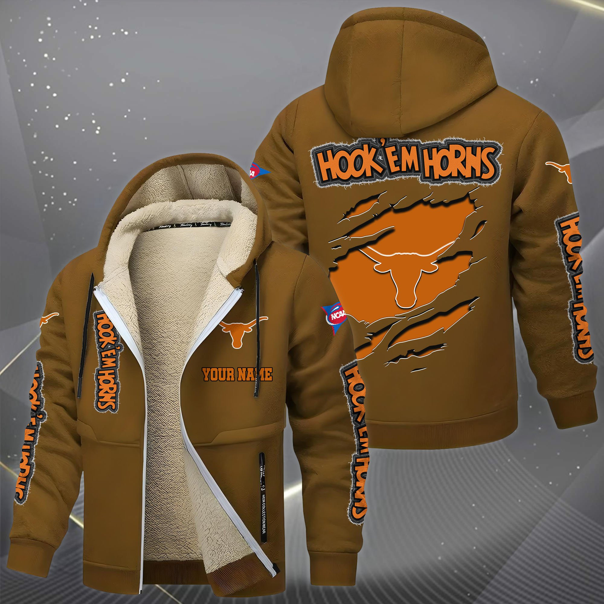 Texas Longhorns Hoodie Zip Velvet Coat HUY78S