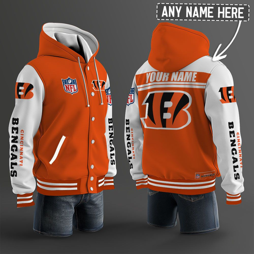Cincinnati Bengals NFL Hooded Letterman Jacket Custom Name BRDCT3DA0705