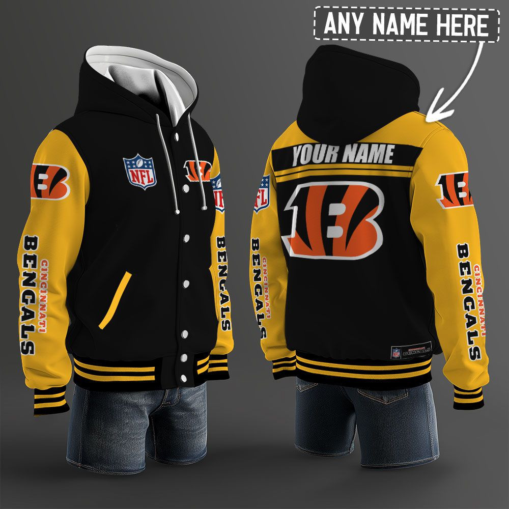 Cincinnati Bengals NFL Hooded Letterman Jacket Custom Name PB8OCBX
