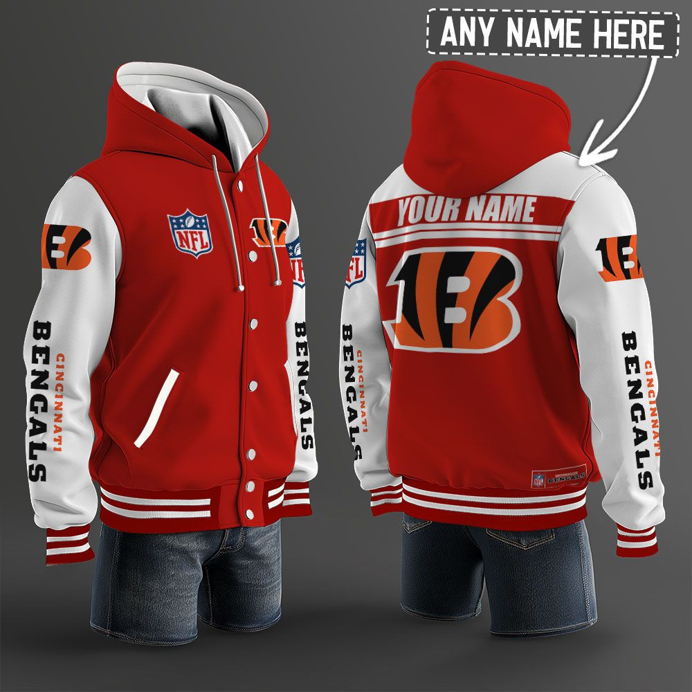 Cincinnati Bengals NFL Hooded Letterman Jacket Custom Name PB8OCBX