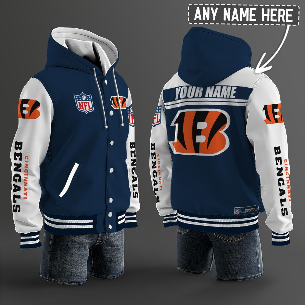 Cincinnati Bengals NFL Hooded Letterman Jacket Custom Name PB8OCBX