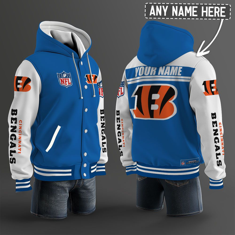 Cincinnati Bengals NFL Hooded Letterman Jacket Custom Name PB8OCBX