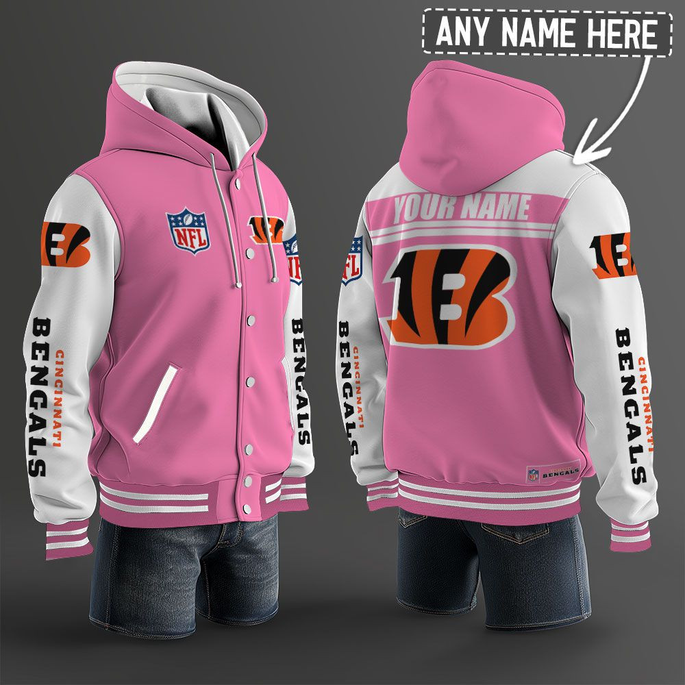 Cincinnati Bengals NFL Hooded Letterman Jacket Custom Name PB8OCBX