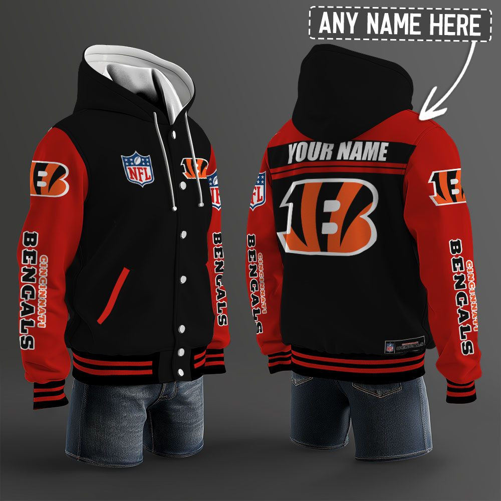 Cincinnati Bengals NFL Hooded Letterman Jacket Custom Name PB8OCBX
