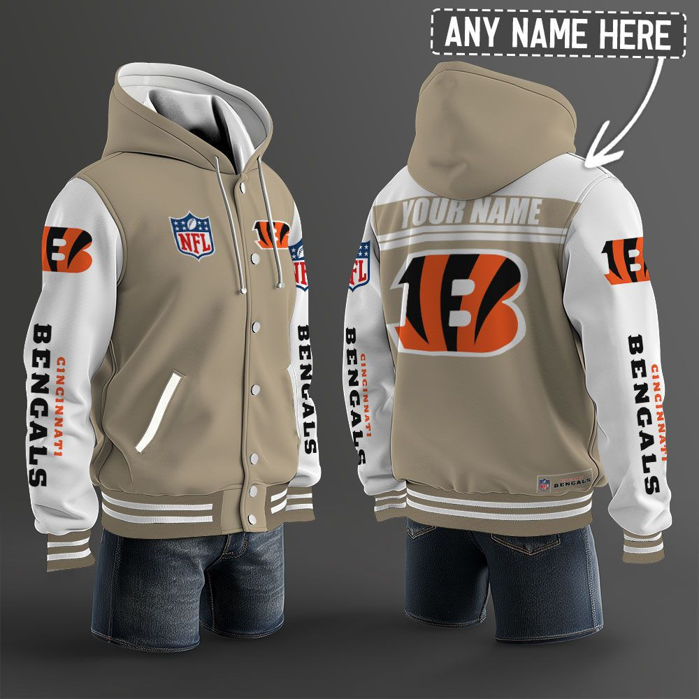 Cincinnati Bengals NFL Hooded Letterman Jacket Custom Name PB8OCBX