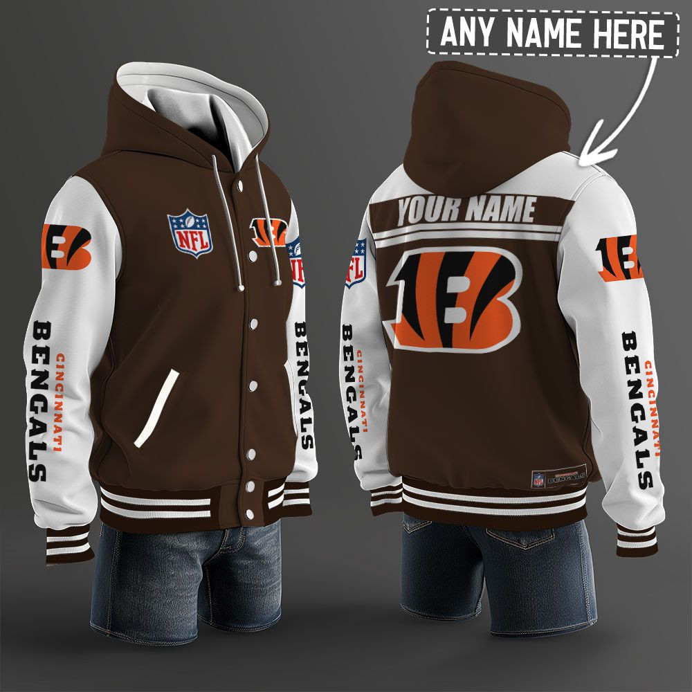 Cincinnati Bengals NFL Hooded Letterman Jacket Custom Name PB8OCBX