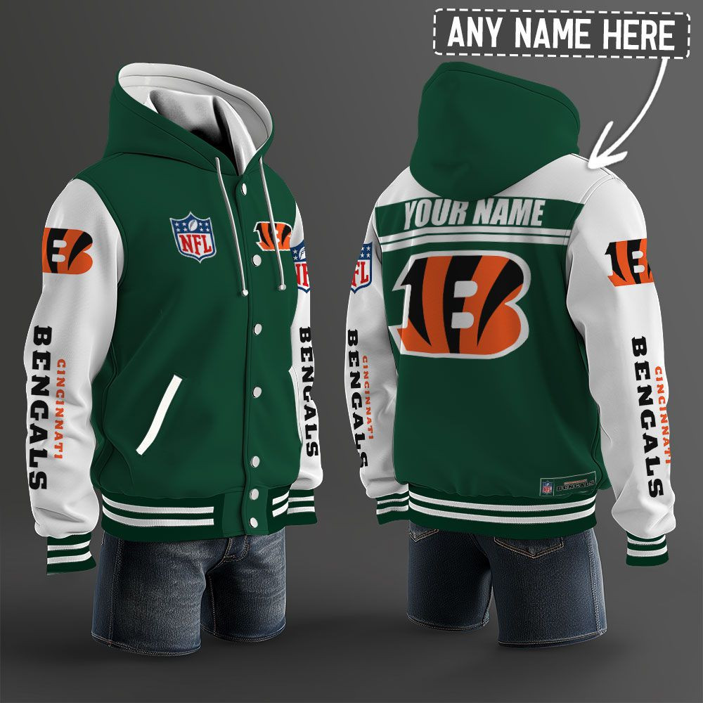 Cincinnati Bengals NFL Hooded Letterman Jacket Custom Name PB8OCBX