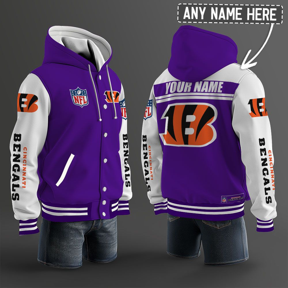 Cincinnati Bengals NFL Hooded Letterman Jacket Custom Name PB8OCBX