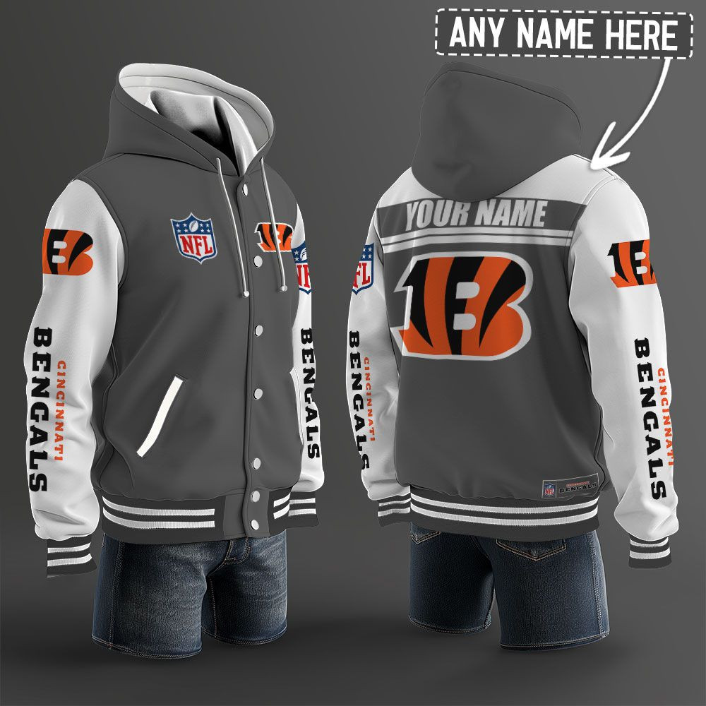Cincinnati Bengals NFL Hooded Letterman Jacket Custom Name PB8OCBX