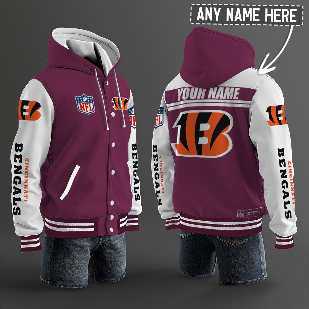 Cincinnati Bengals NFL Hooded Letterman Jacket Custom Name PB8OCBX