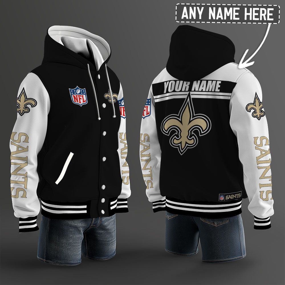 New Orleans Saints NFL Hooded Letterman Jacket Custom Name BRDCT3DA2205