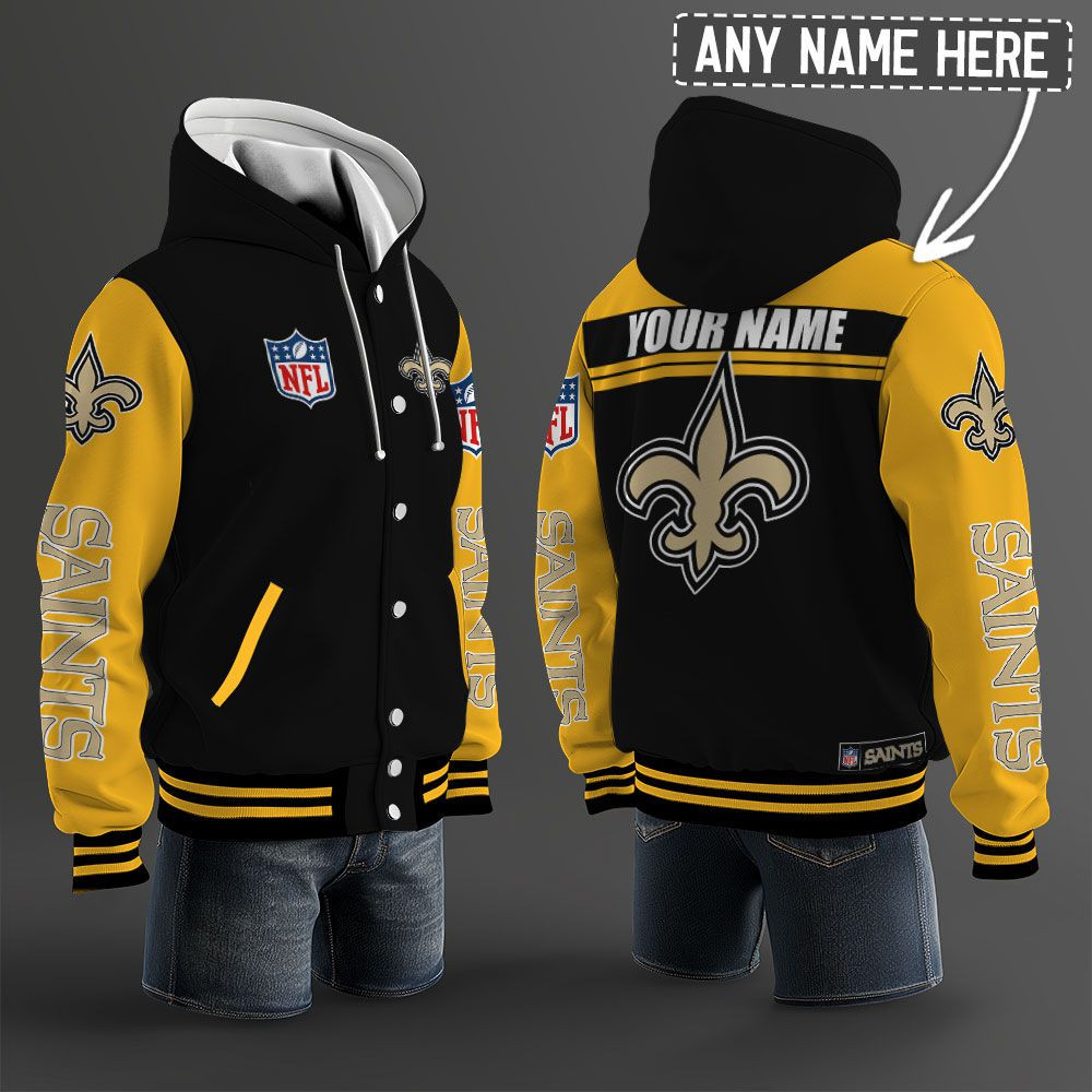New Orleans Saints NFL Hooded Letterman Jacket Custom Name PBDU93A