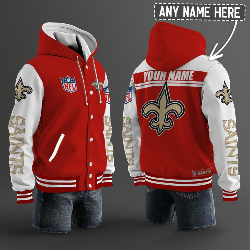 New Orleans Saints NFL Hooded Letterman Jacket Custom Name PBDU93A