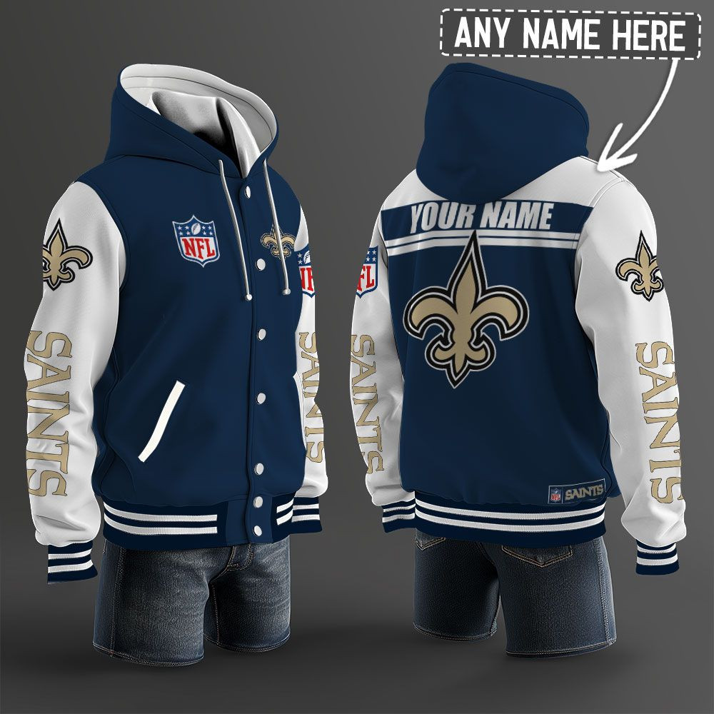 New Orleans Saints NFL Hooded Letterman Jacket Custom Name PBDU93A
