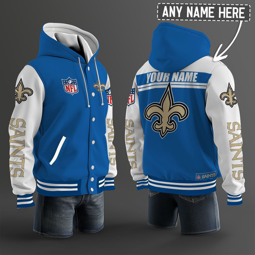 New Orleans Saints NFL Hooded Letterman Jacket Custom Name PBDU93A