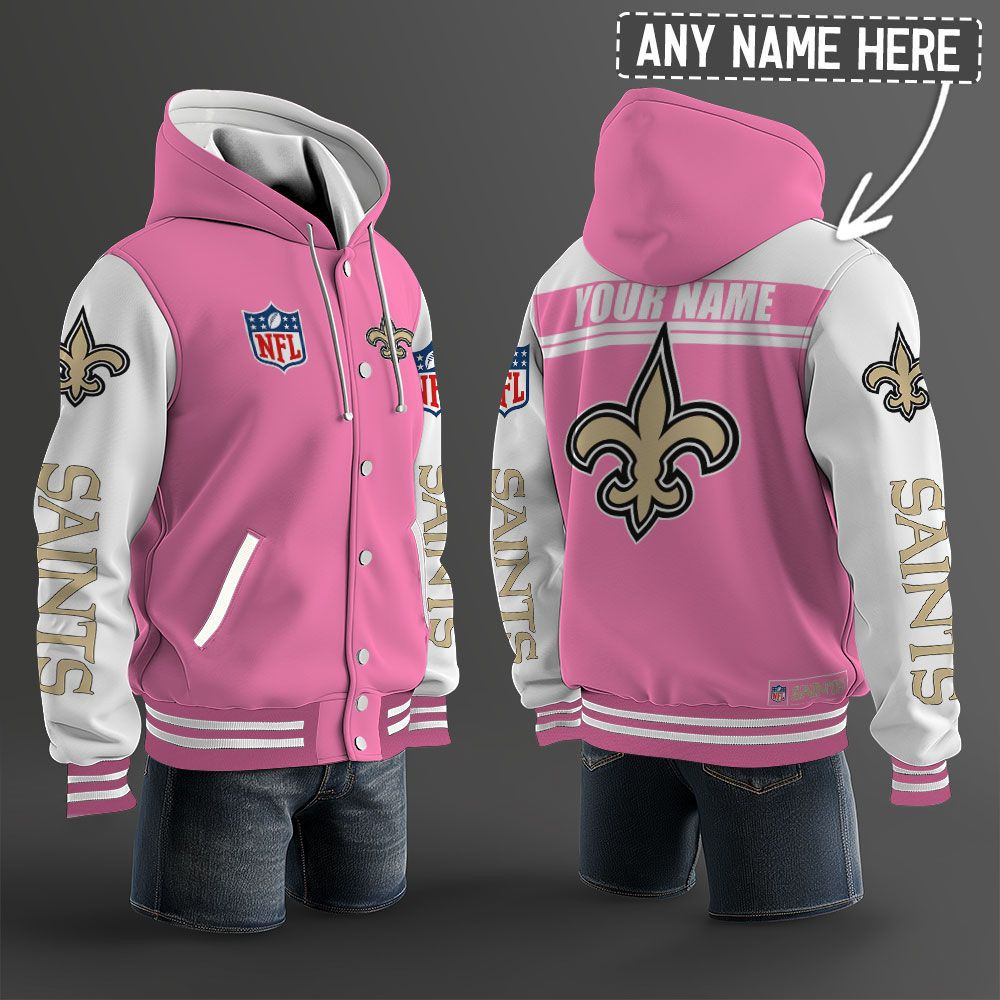 New Orleans Saints NFL Hooded Letterman Jacket Custom Name PBDU93A