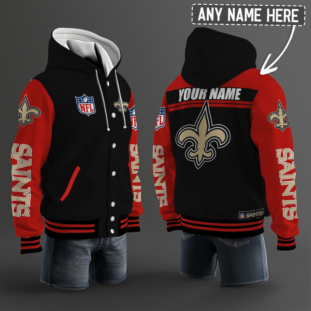 New Orleans Saints NFL Hooded Letterman Jacket Custom Name PBDU93A