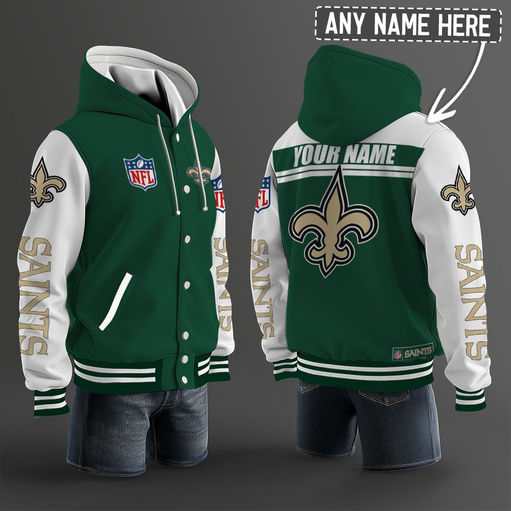 New Orleans Saints NFL Hooded Letterman Jacket Custom Name PBDU93A
