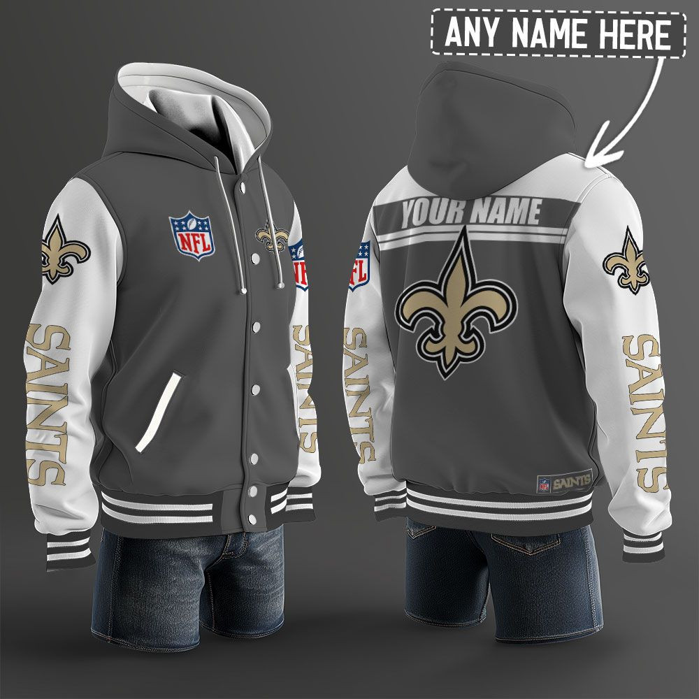 New Orleans Saints NFL Hooded Letterman Jacket Custom Name PBDU93A