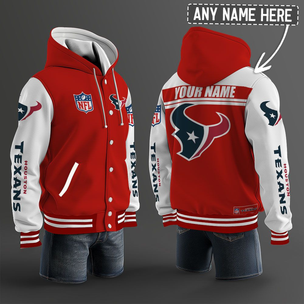 Houston Texans NFL Hooded Letterman Jacket Custom Name BRDCT3DA1305