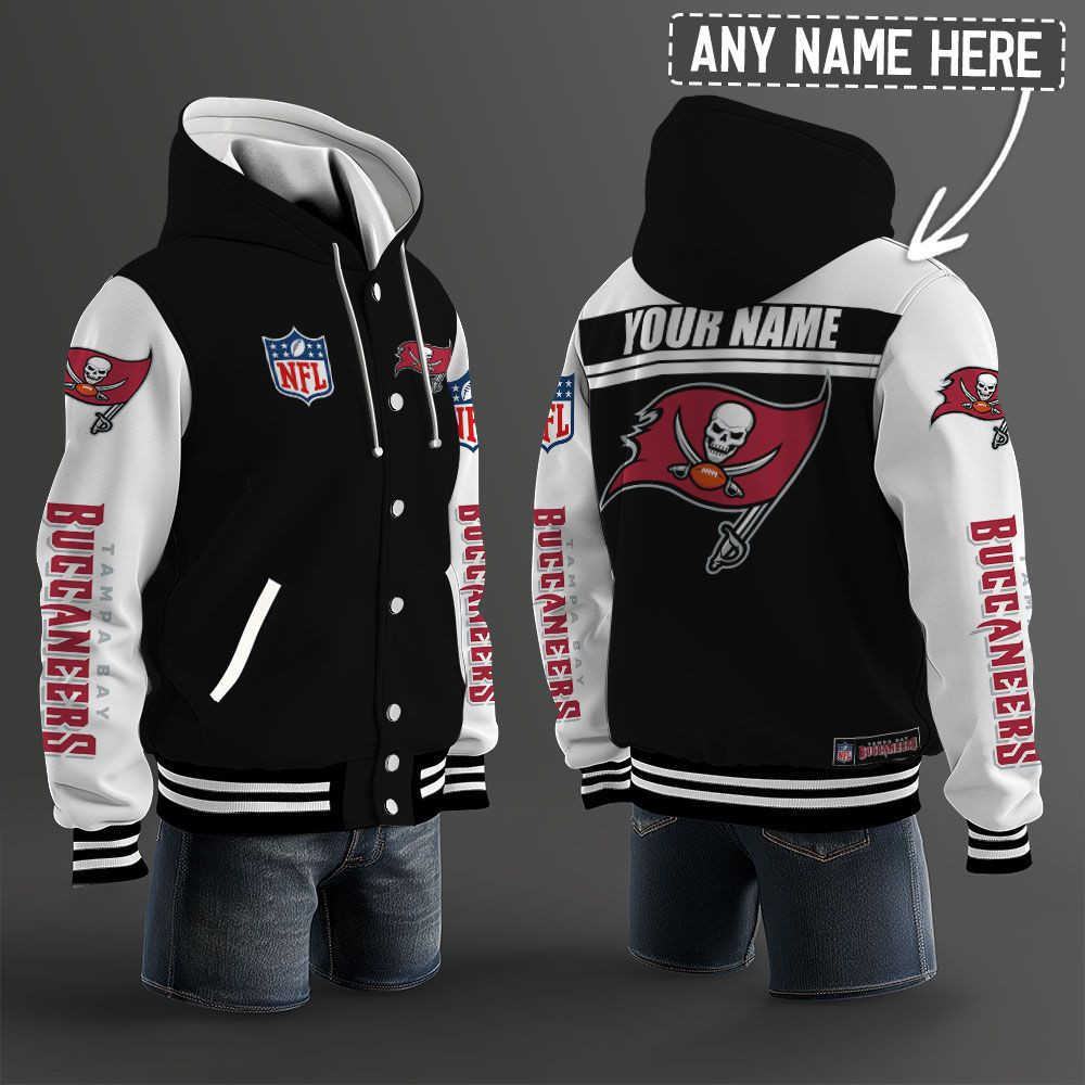 Tampa Bay Buccaneers NFL Hooded Letterman Jacket Custom Name PB9YS87