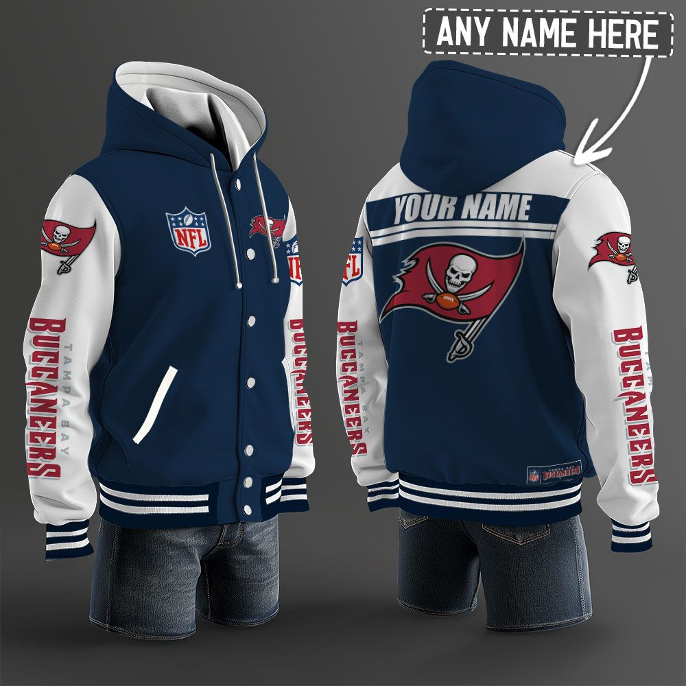 Tampa Bay Buccaneers NFL Hooded Letterman Jacket Custom Name PB9YS87
