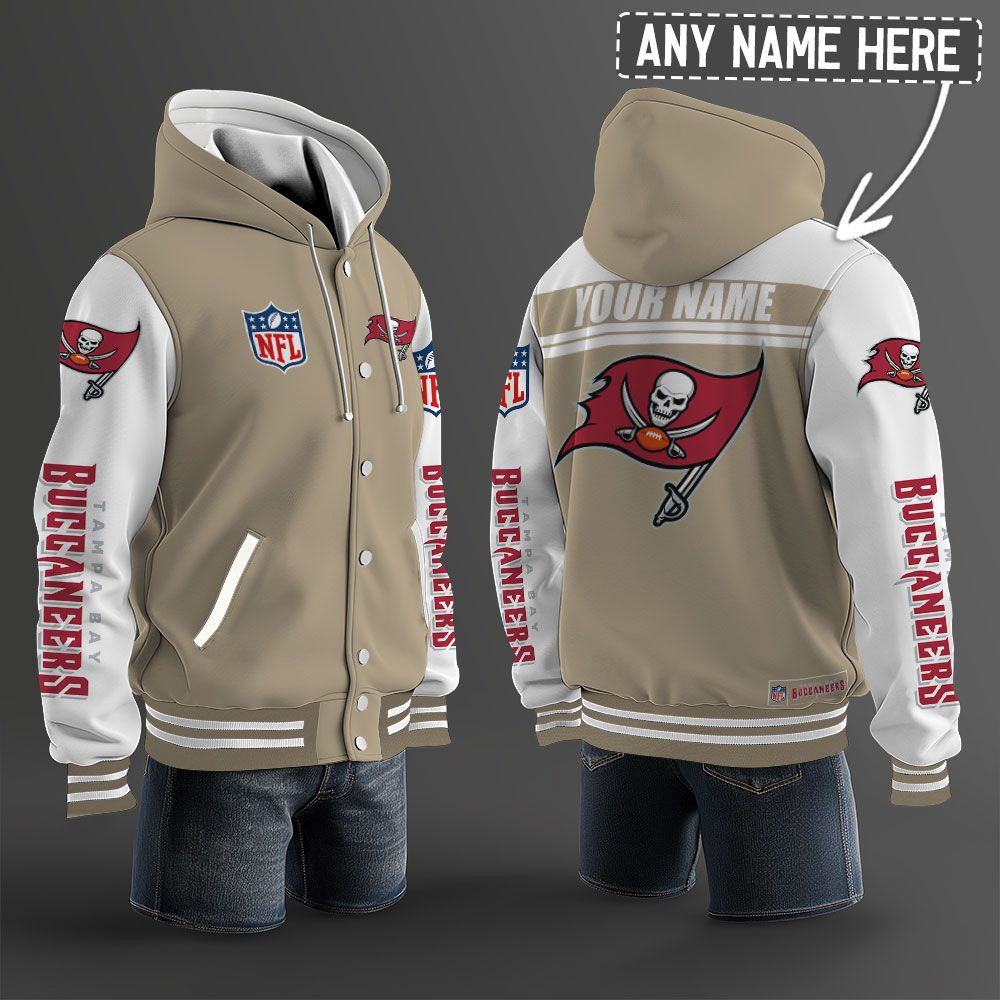 Tampa Bay Buccaneers NFL Hooded Letterman Jacket Custom Name PB9YS87
