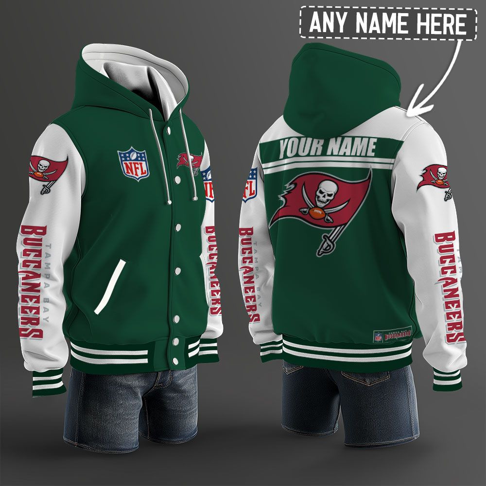Tampa Bay Buccaneers NFL Hooded Letterman Jacket Custom Name PB9YS87