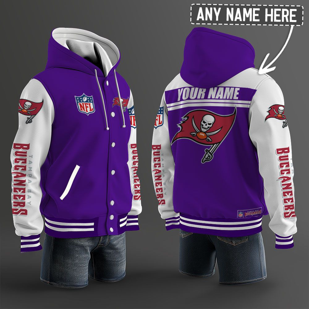 Tampa Bay Buccaneers NFL Hooded Letterman Jacket Custom Name PB9YS87