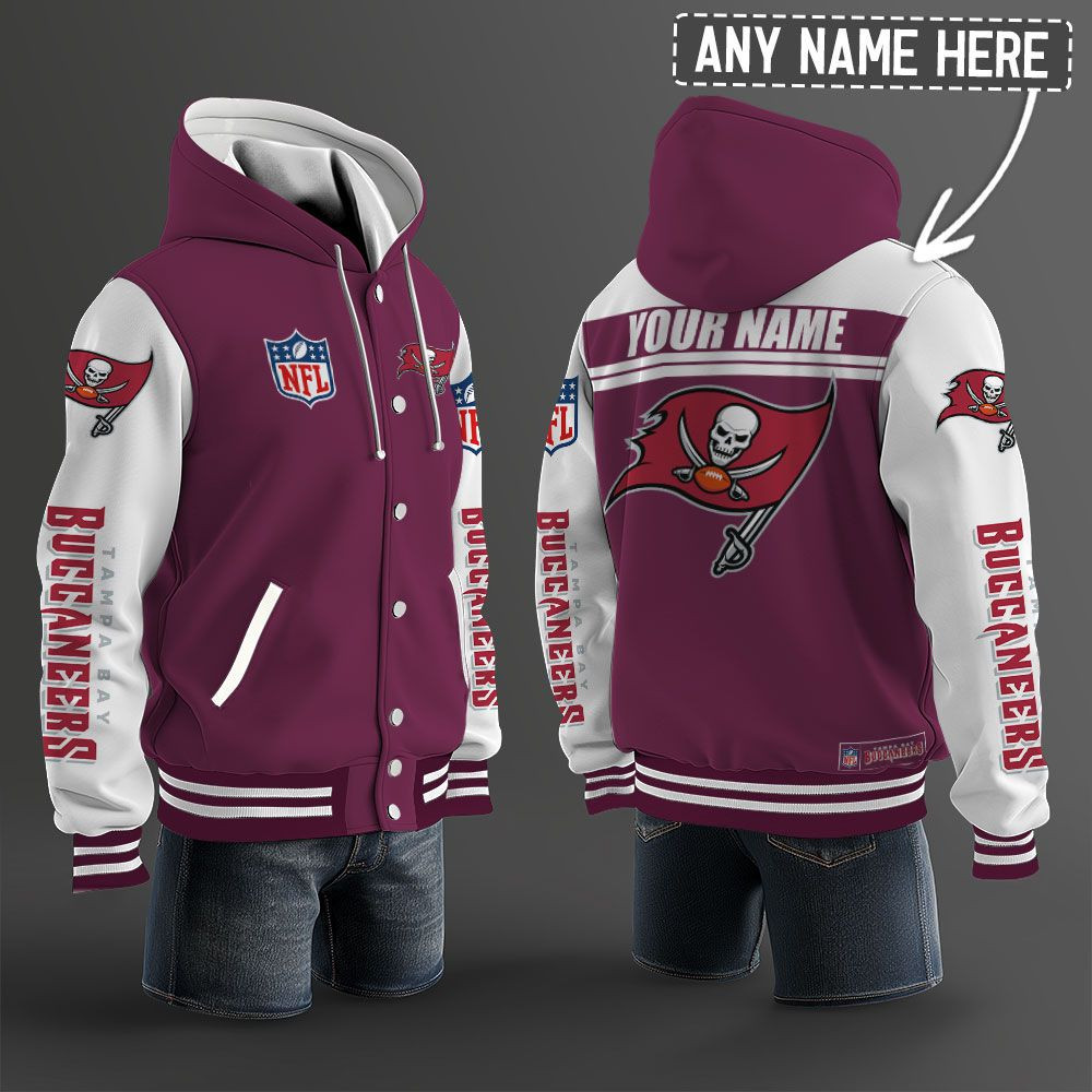 Tampa Bay Buccaneers NFL Hooded Letterman Jacket Custom Name PB9YS87