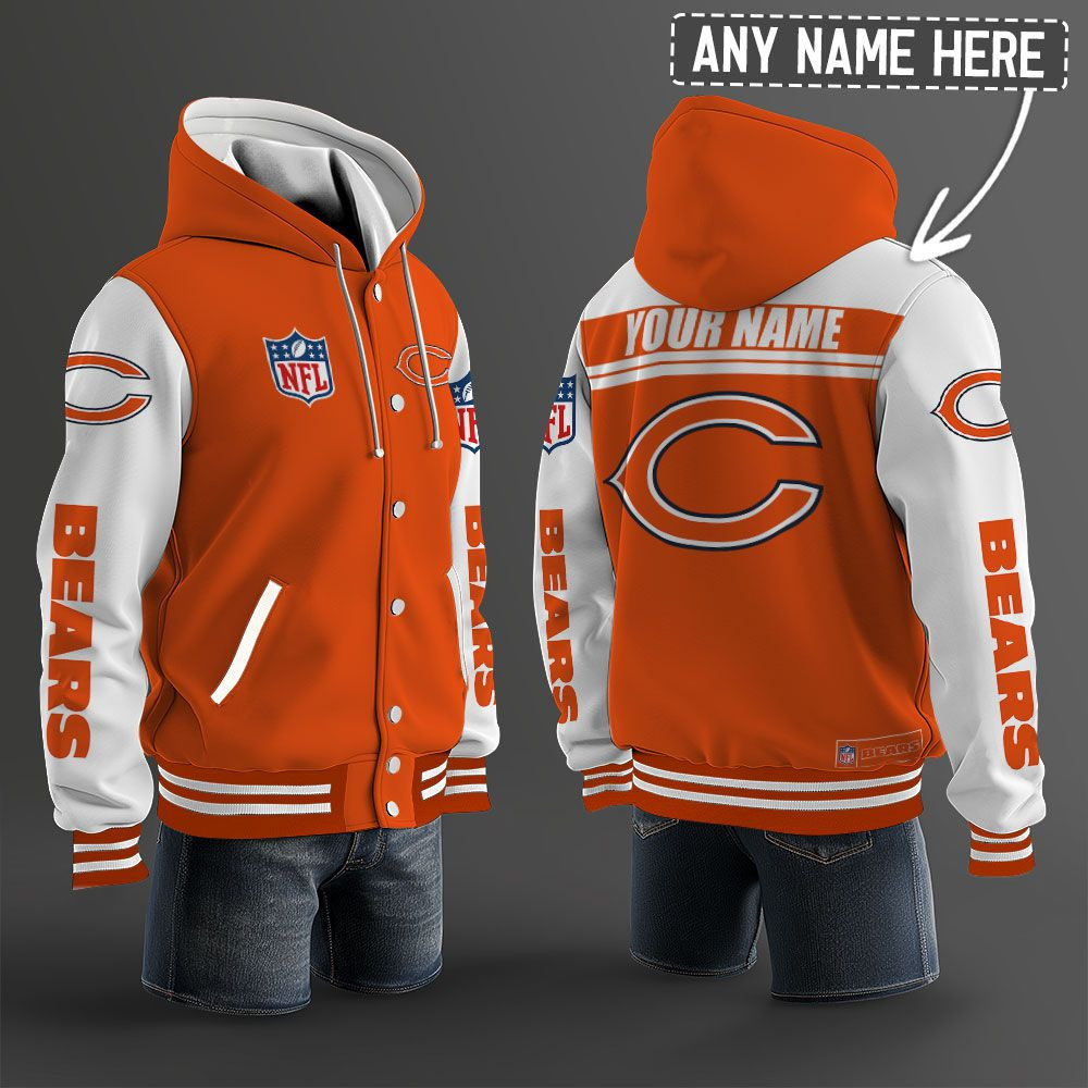 Chicago Bears NFL Hooded Letterman Jacket Custom Name BRDCT3DA0605