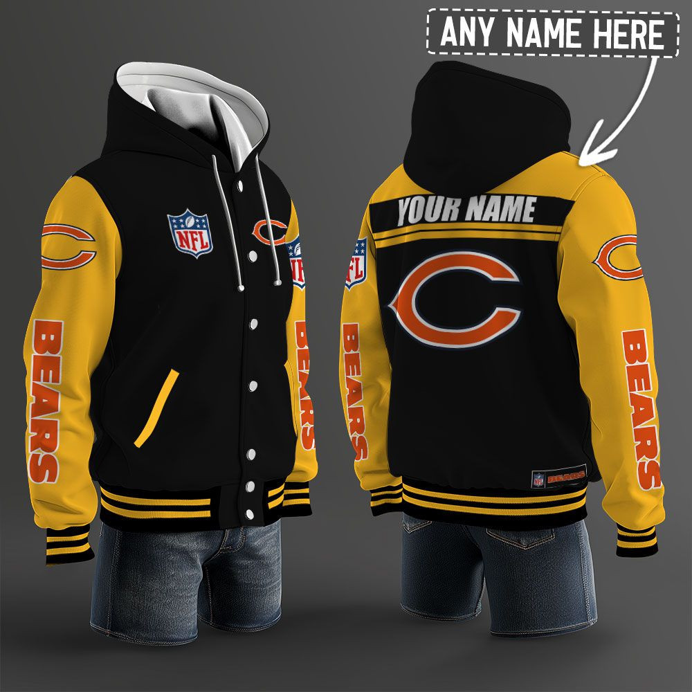 Chicago Bears NFL Hooded Letterman Jacket Custom Name PBFUD4C