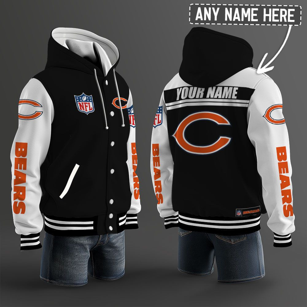 Chicago Bears NFL Hooded Letterman Jacket Custom Name PBFUD4C