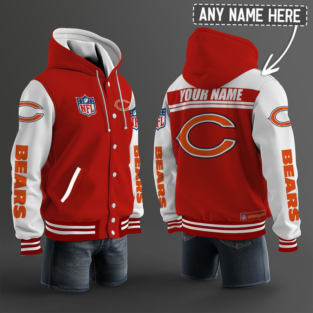 Chicago Bears NFL Hooded Letterman Jacket Custom Name PBFUD4C