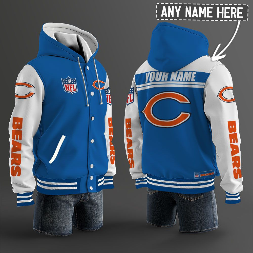 Chicago Bears NFL Hooded Letterman Jacket Custom Name PBFUD4C