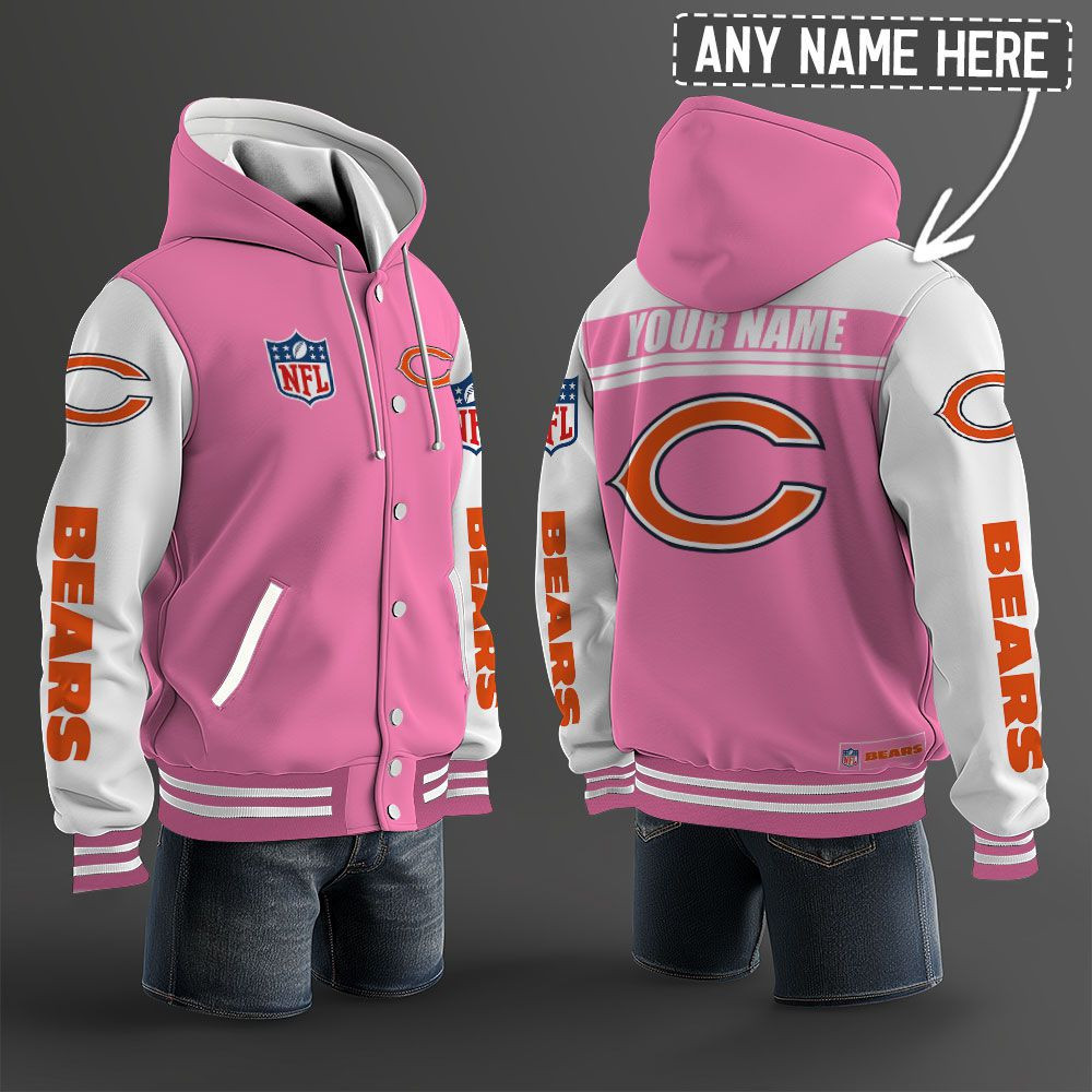 Chicago Bears NFL Hooded Letterman Jacket Custom Name PBFUD4C