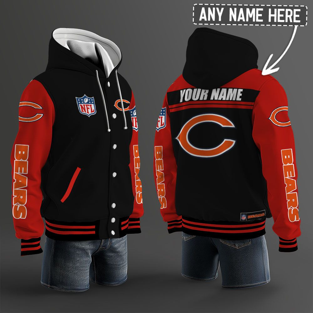 Chicago Bears NFL Hooded Letterman Jacket Custom Name PBFUD4C