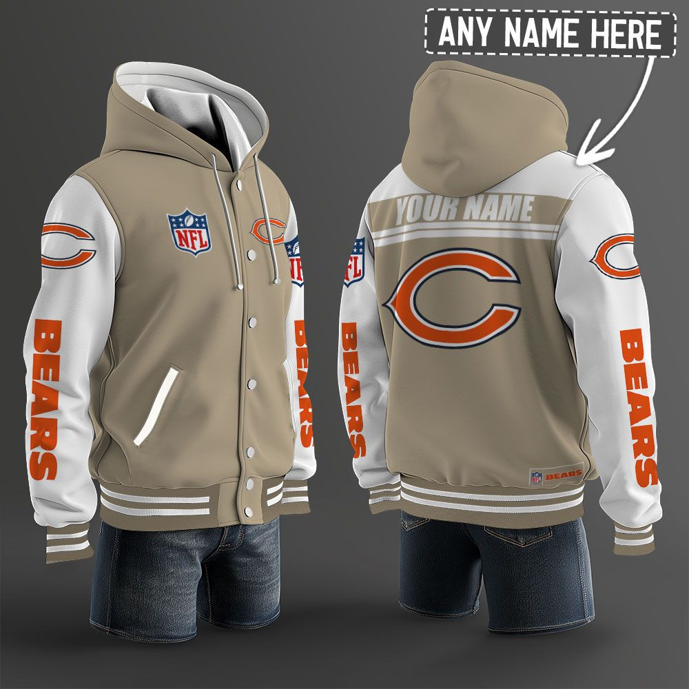 Chicago Bears NFL Hooded Letterman Jacket Custom Name PBFUD4C