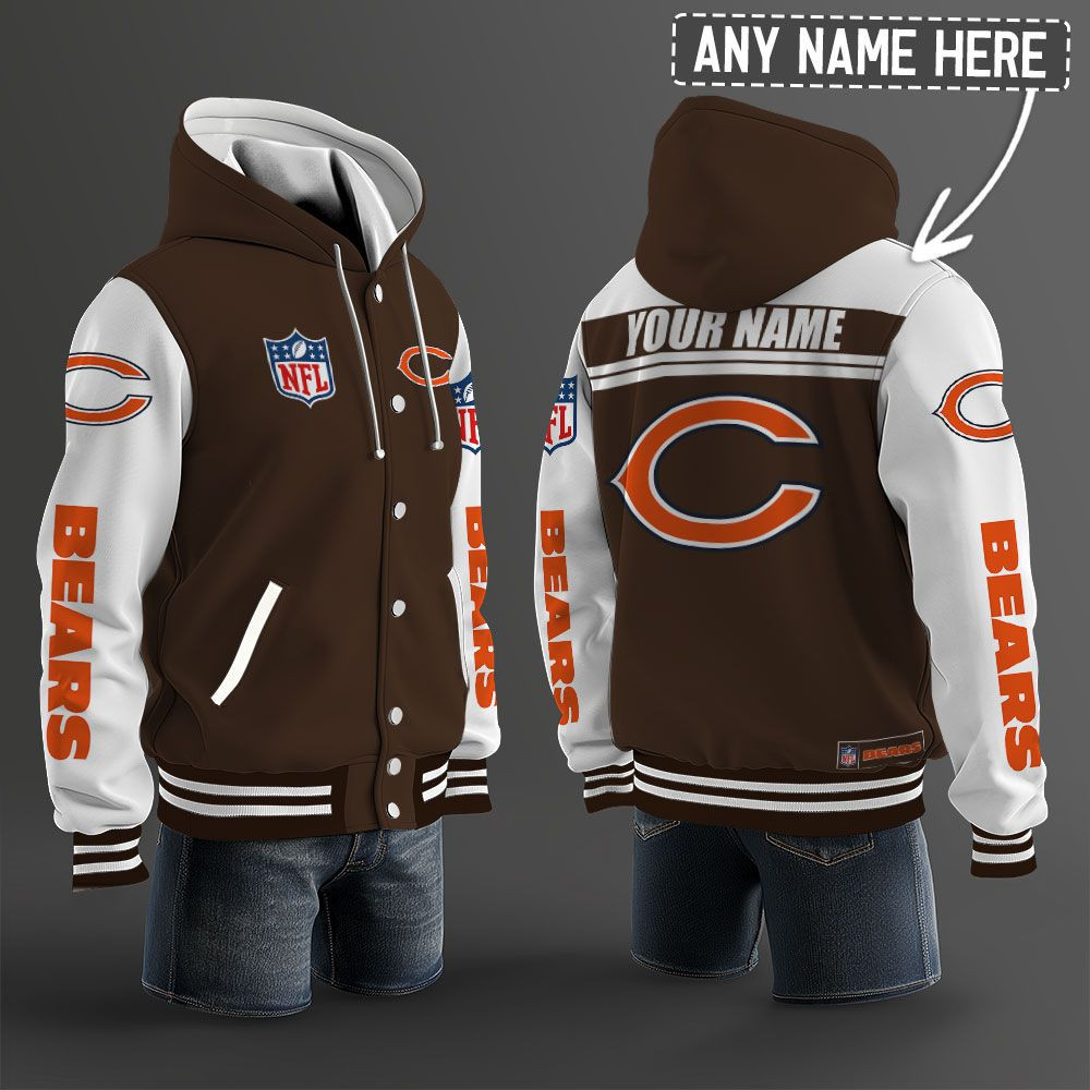 Chicago Bears NFL Hooded Letterman Jacket Custom Name PBFUD4C