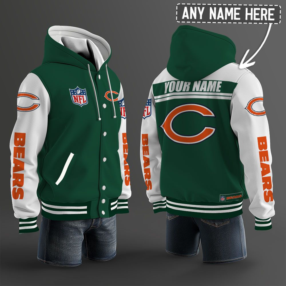 Chicago Bears NFL Hooded Letterman Jacket Custom Name PBFUD4C