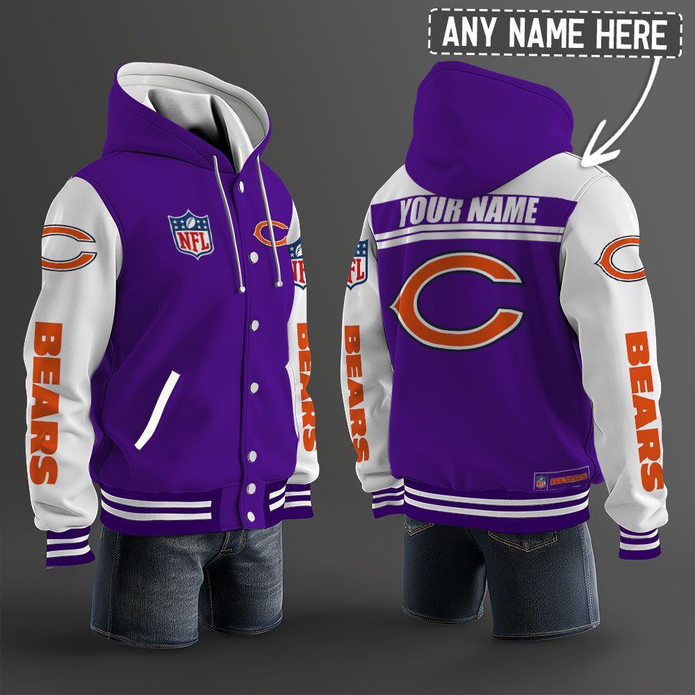 Chicago Bears NFL Hooded Letterman Jacket Custom Name PBFUD4C