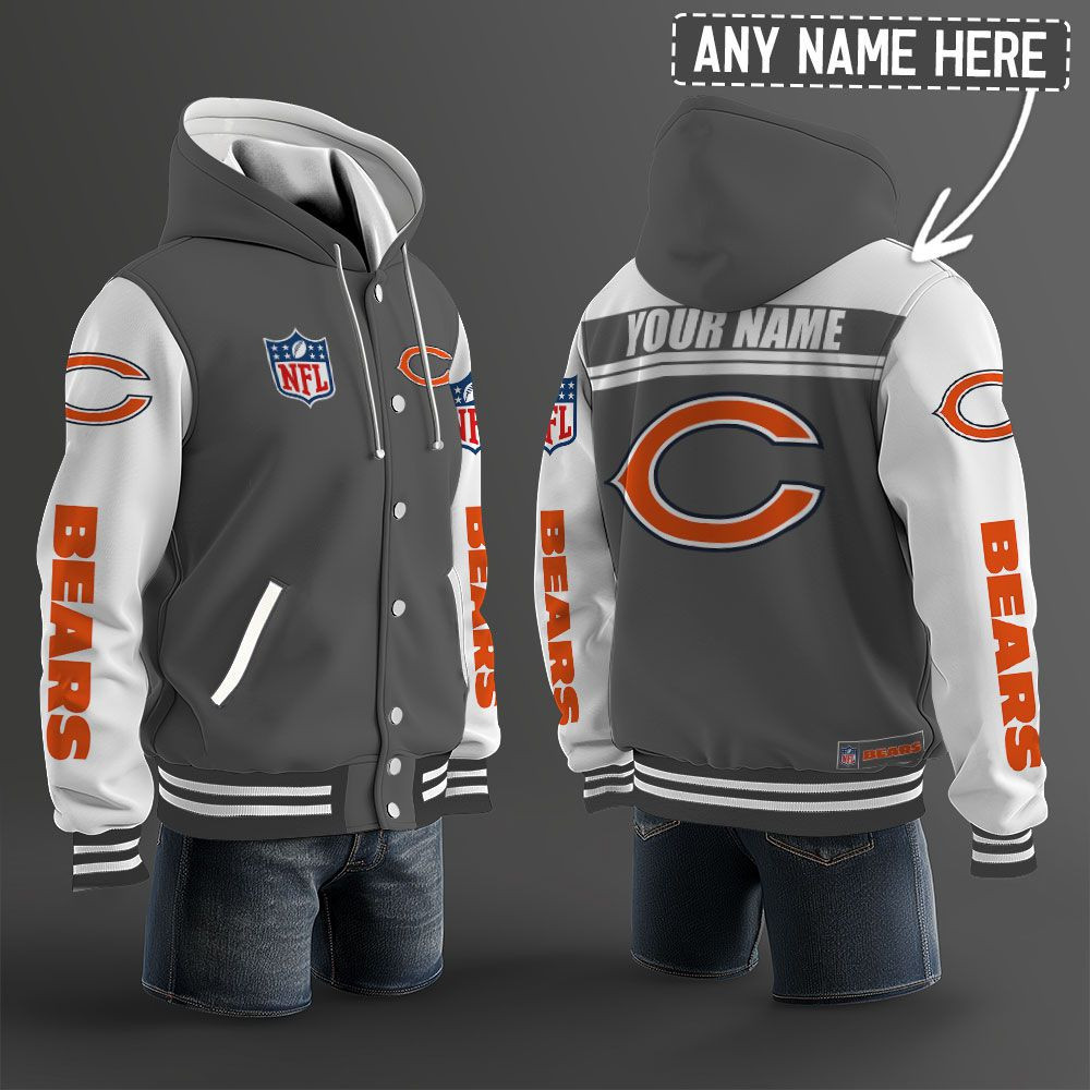 Chicago Bears NFL Hooded Letterman Jacket Custom Name PBFUD4C