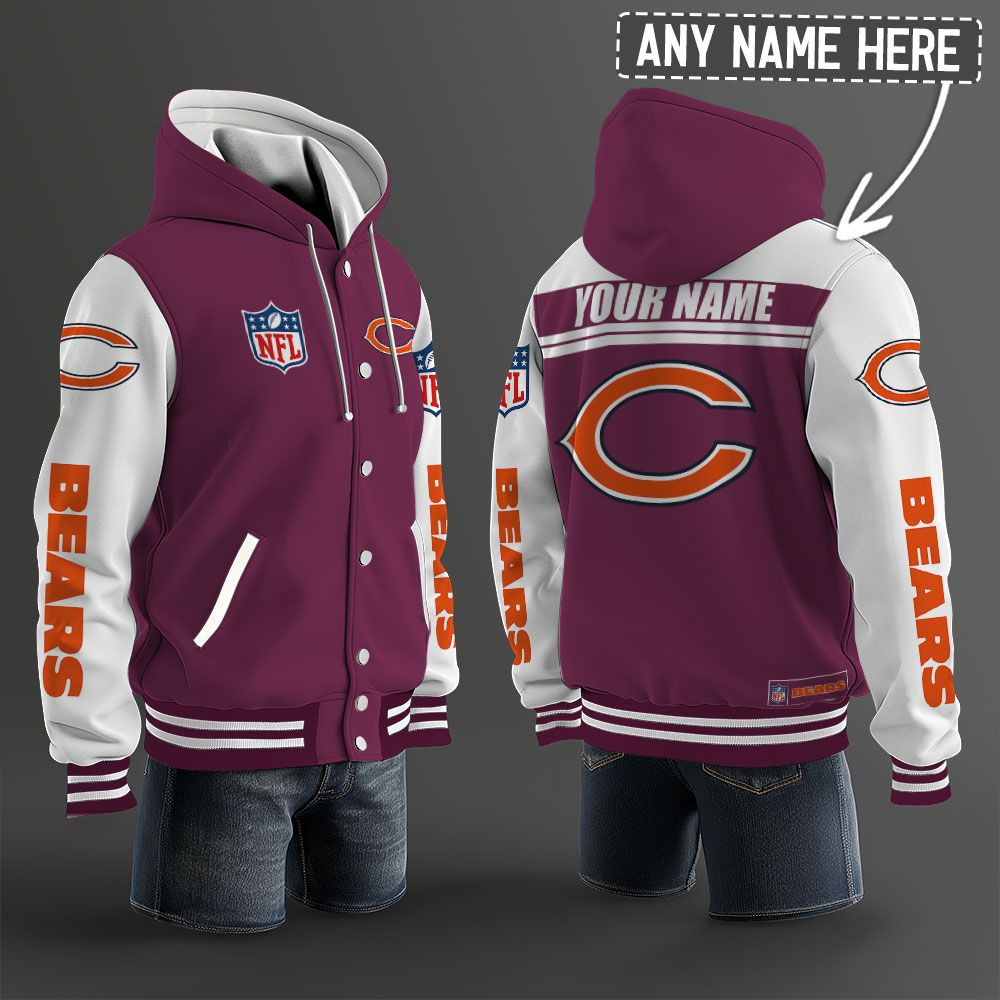 Chicago Bears NFL Hooded Letterman Jacket Custom Name PBFUD4C