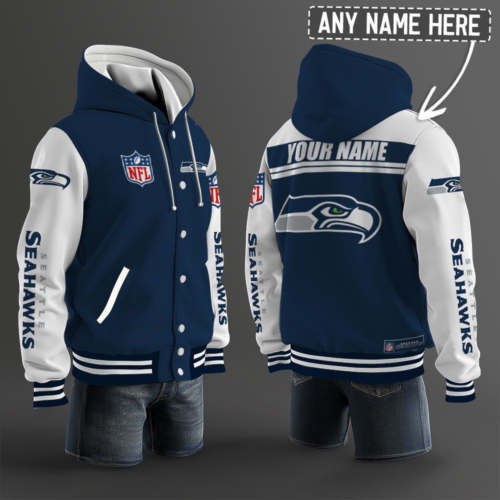 Seattle Seahawks NFL Hooded Letterman Jacket Custom Name BRDCT3DA2905