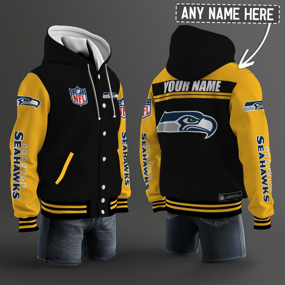 Seattle Seahawks NFL Hooded Letterman Jacket Custom Name PBEOM12