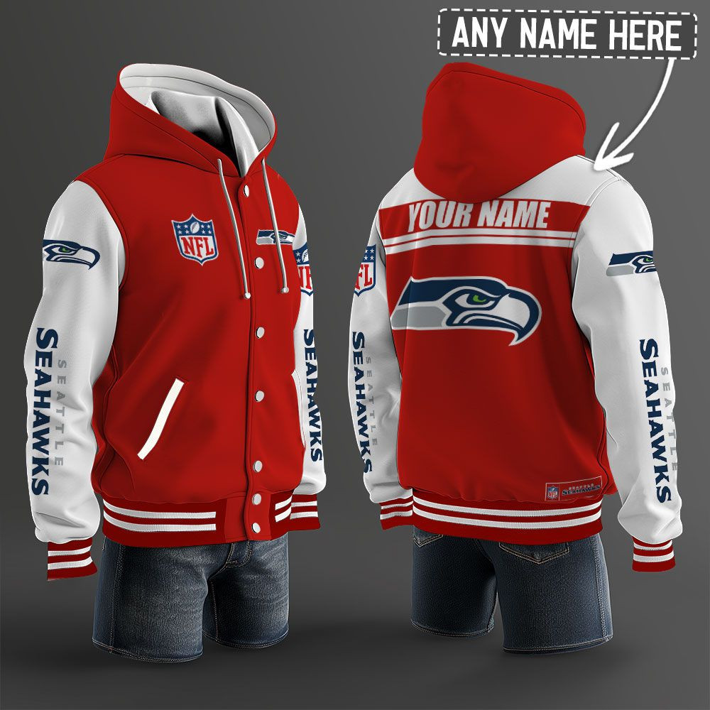 Seattle Seahawks NFL Hooded Letterman Jacket Custom Name PBEOM12