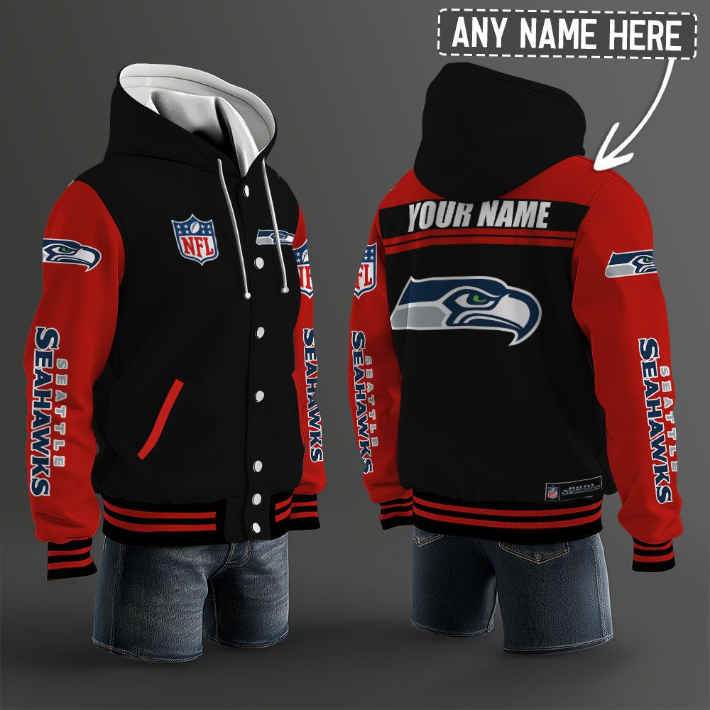 Seattle Seahawks NFL Hooded Letterman Jacket Custom Name PBEOM12