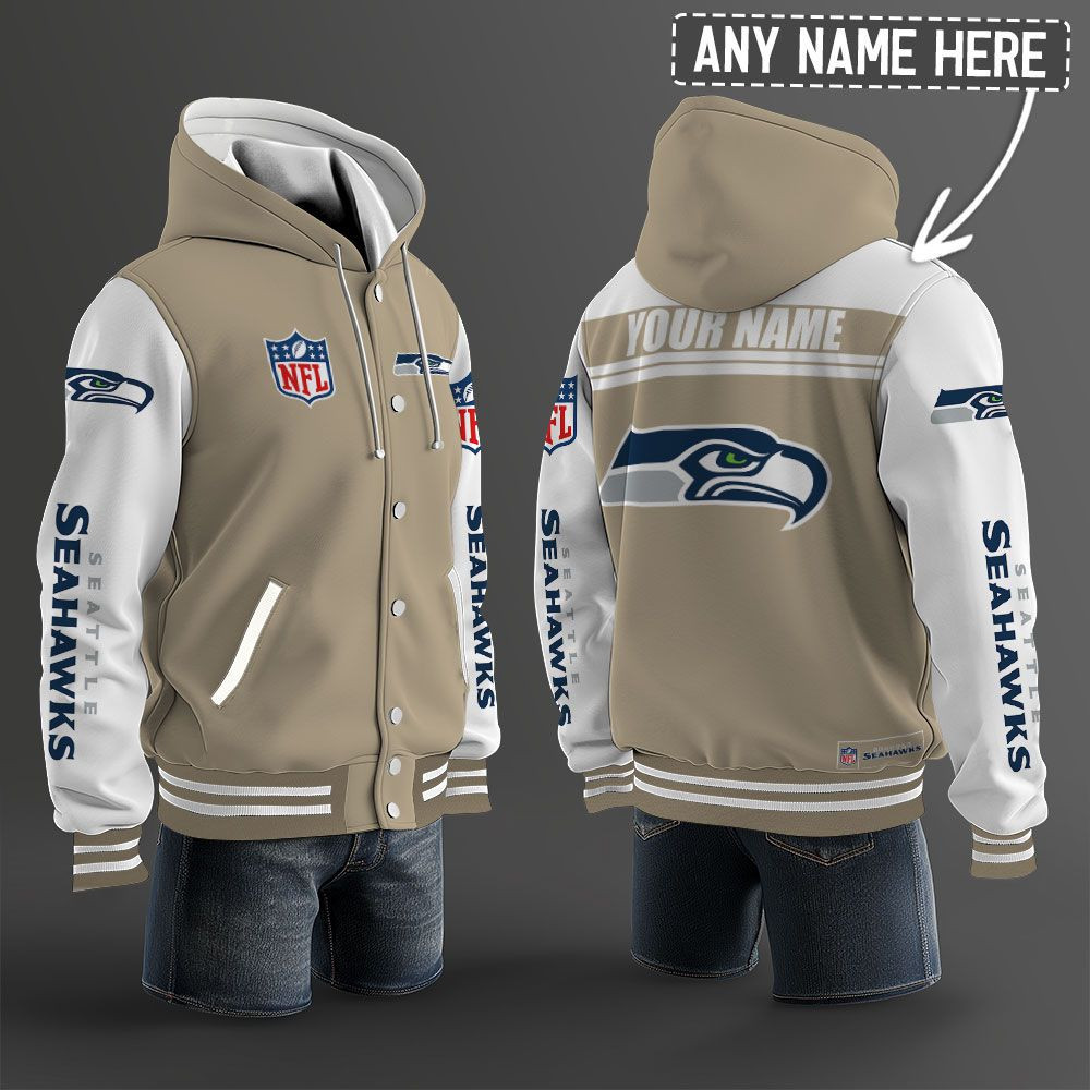 Seattle Seahawks NFL Hooded Letterman Jacket Custom Name PBEOM12