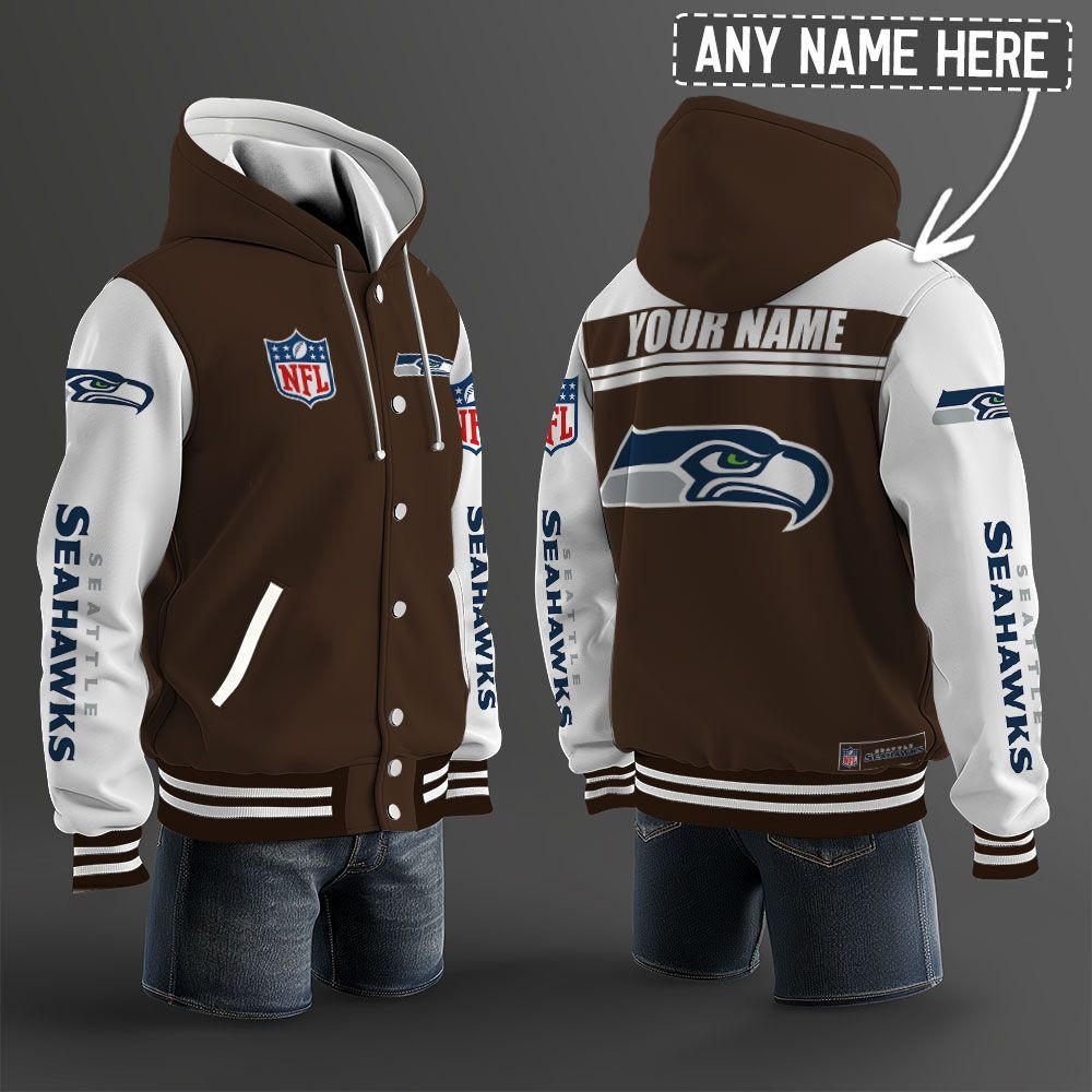 Seattle Seahawks NFL Hooded Letterman Jacket Custom Name PBEOM12