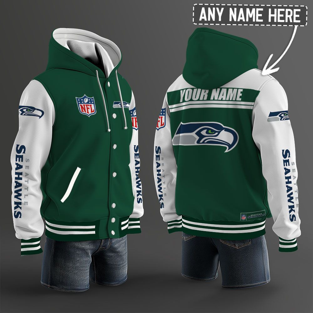 Seattle Seahawks NFL Hooded Letterman Jacket Custom Name PBEOM12